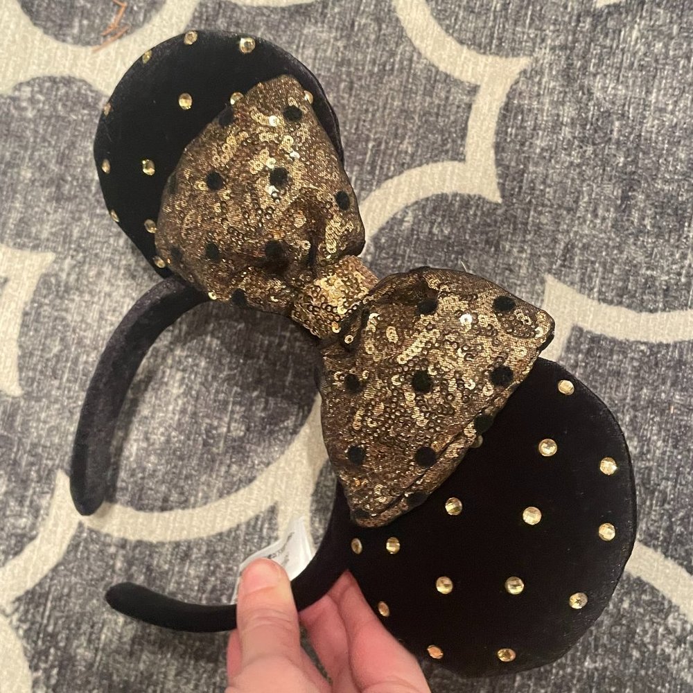 New Disney Parks Disney Minnie Ears Headband - Black And Gold Bling